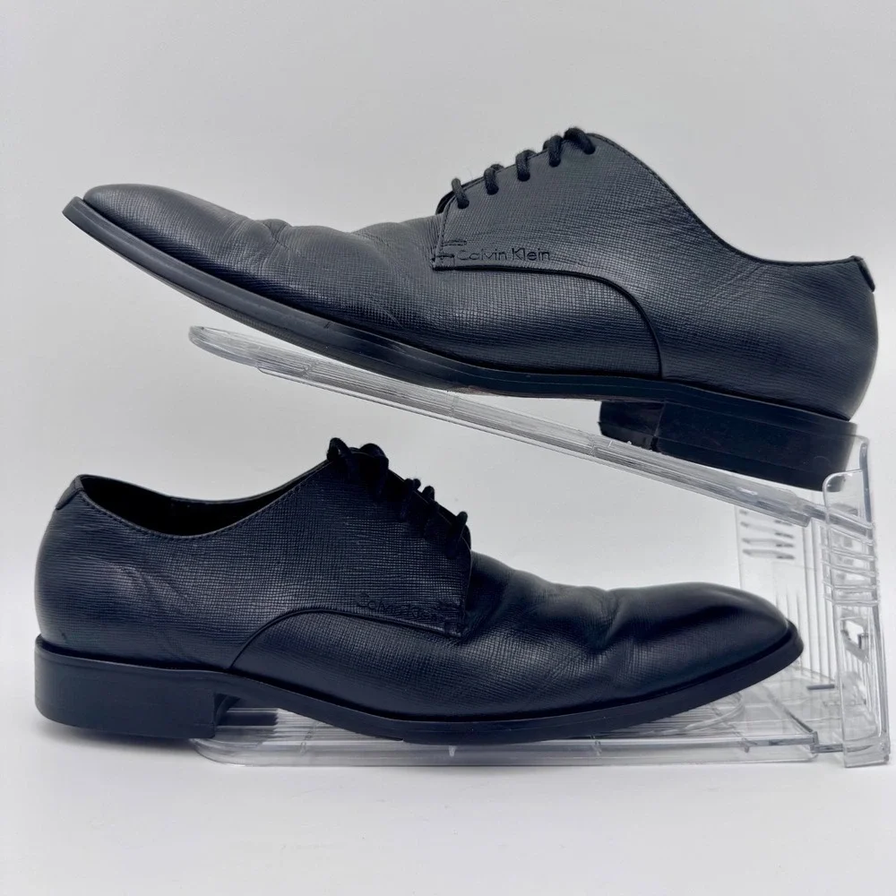 Calvin Klein Fulton Mens Black Textured Leather Derby Dress Shoes Size 8.5 M